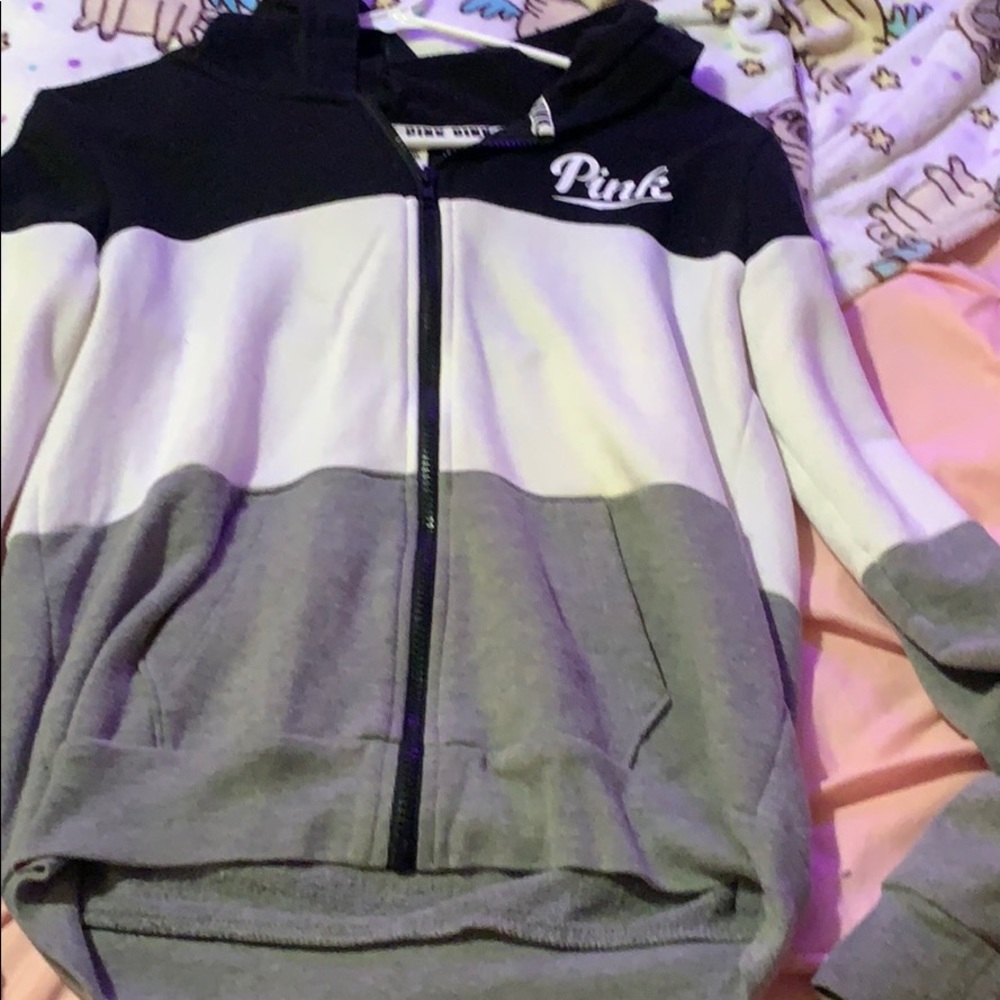 pink vs zip up tri color hoodie